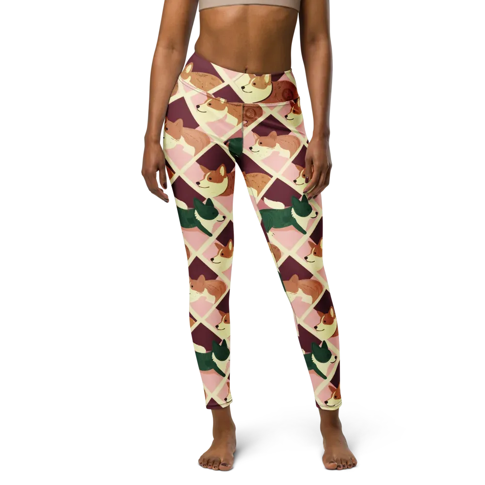 Corgi Quilt on Yoga Leggings — Front