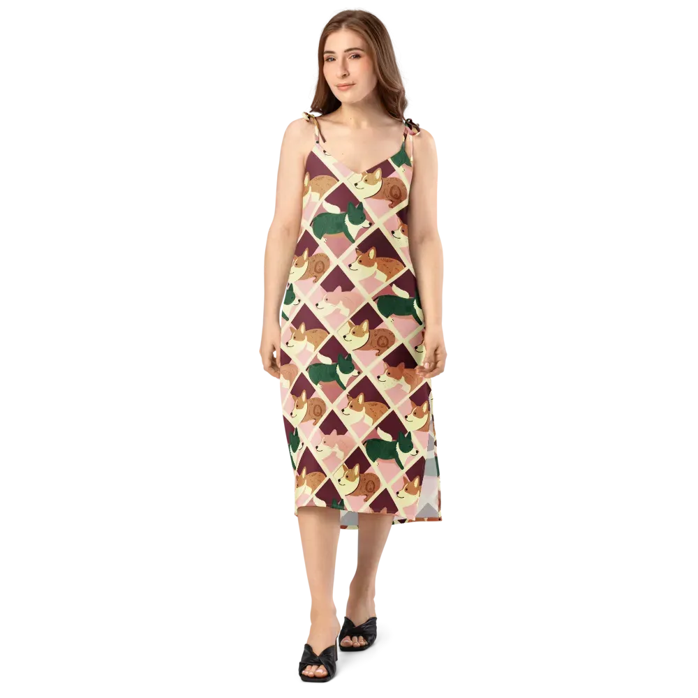 Corgi Quilt on Slip Dress — Front