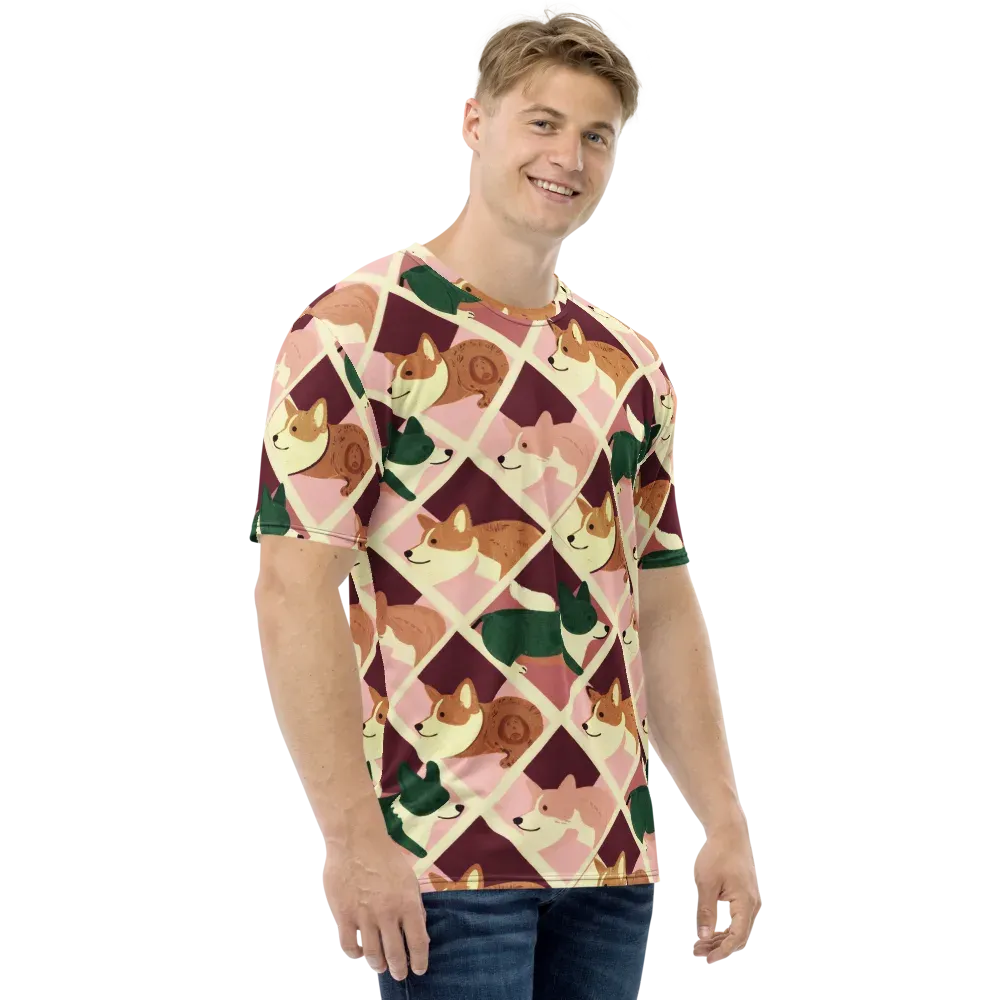 Corgi Quilt on Men's Crew Neck T-Shirt — Right