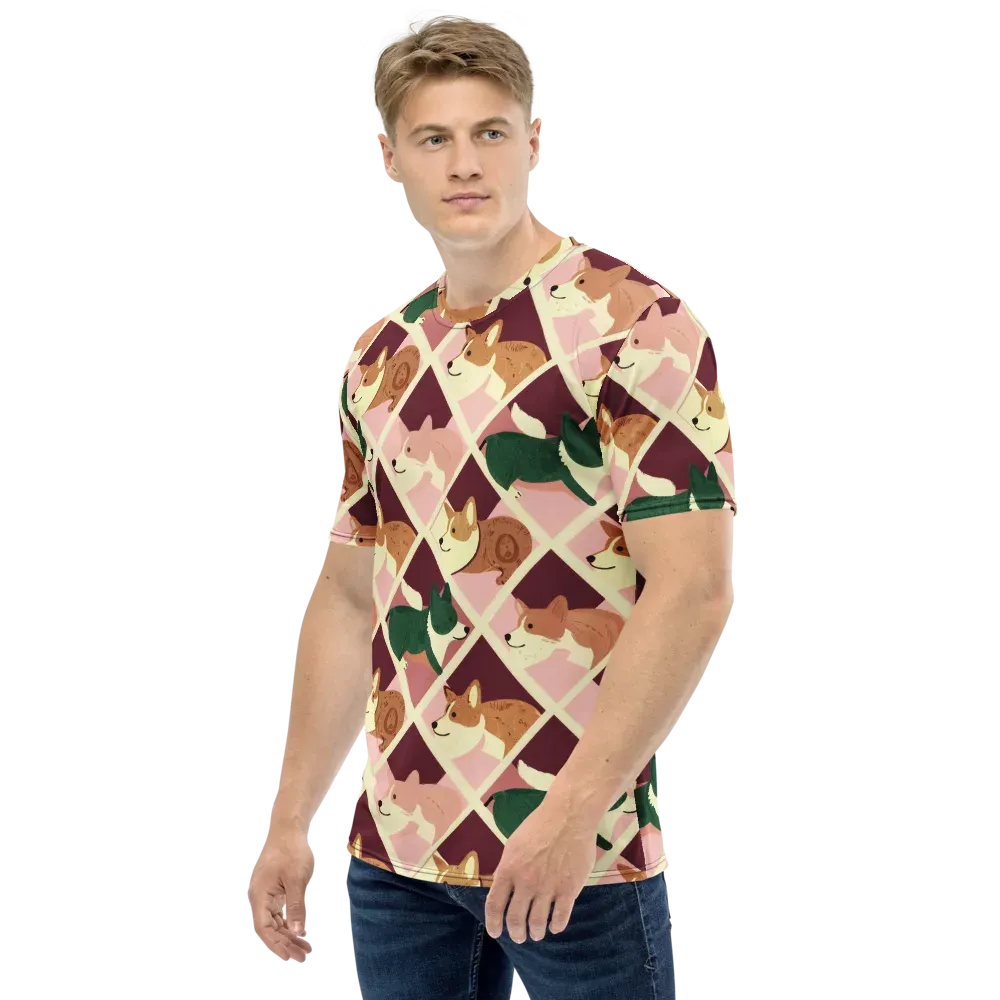 Corgi Quilt on Men's Crew Neck T-Shirt — Left