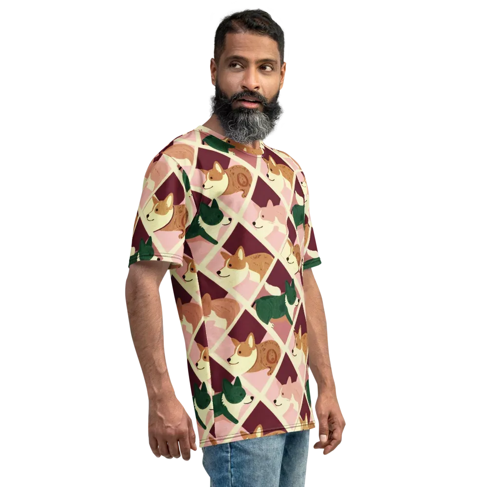 Corgi Quilt on Men's Crew Neck T-Shirt — Right