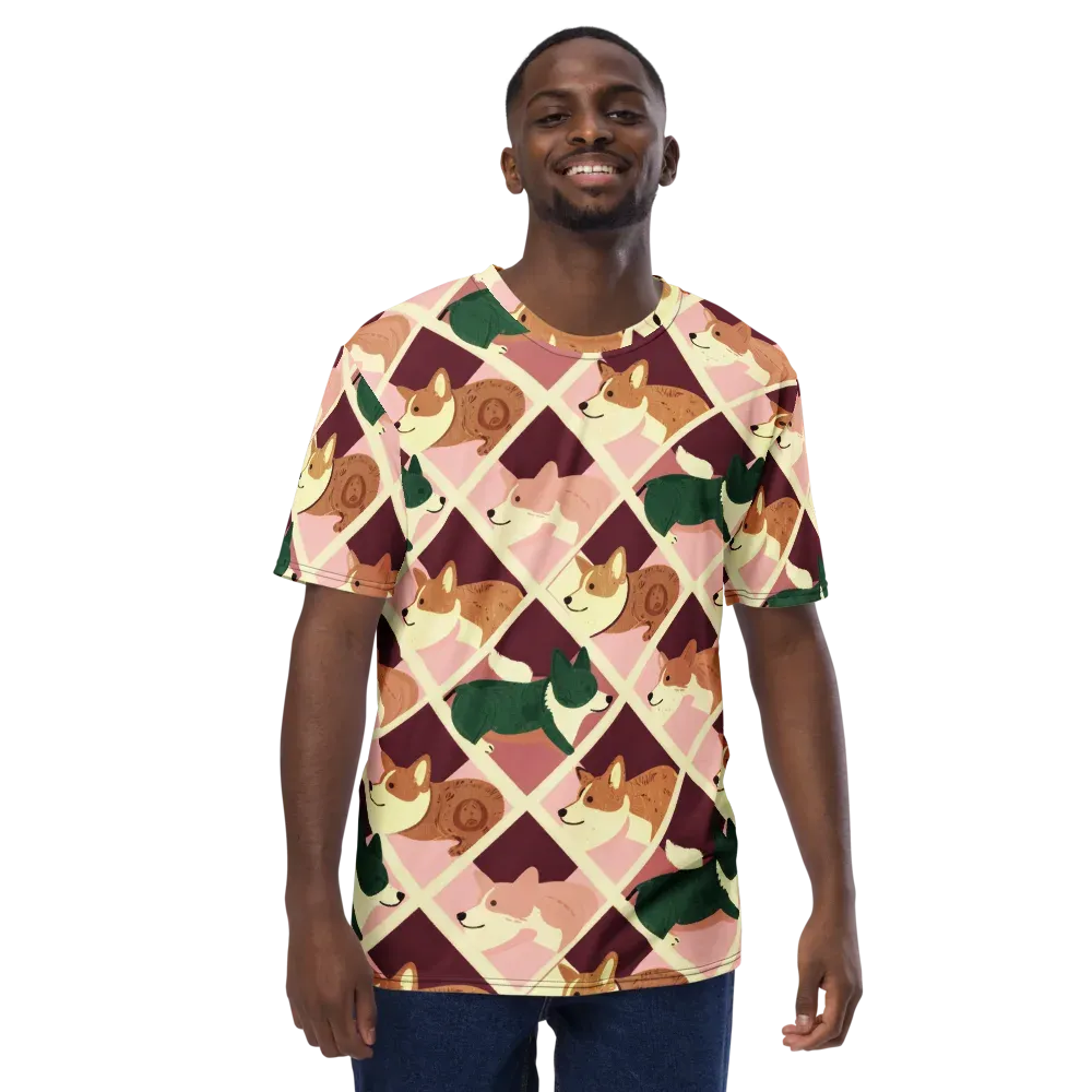 Corgi Quilt on Men's Crew Neck T-Shirt — Front
