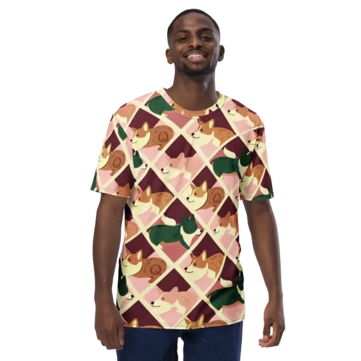 Corgi Quilt on a Men's Crew Neck T-Shirt