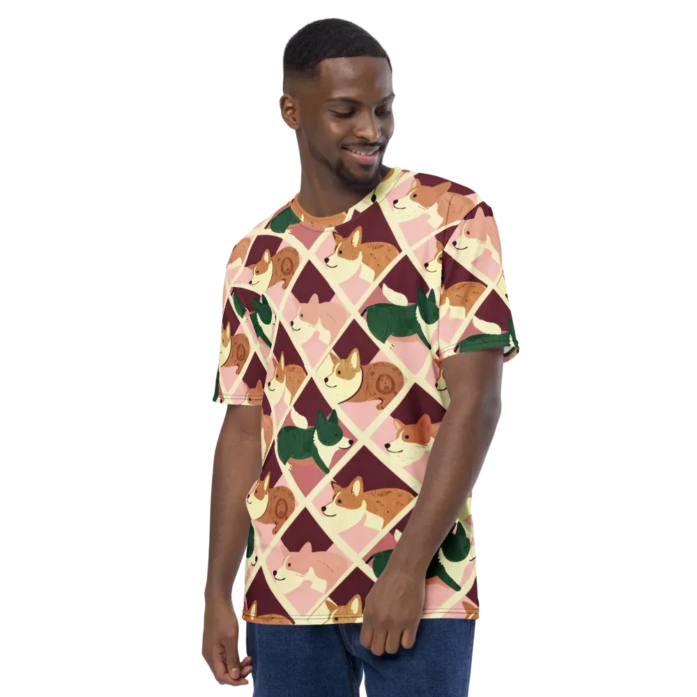 Corgi Quilt on Men's Crew Neck T-Shirt — Left