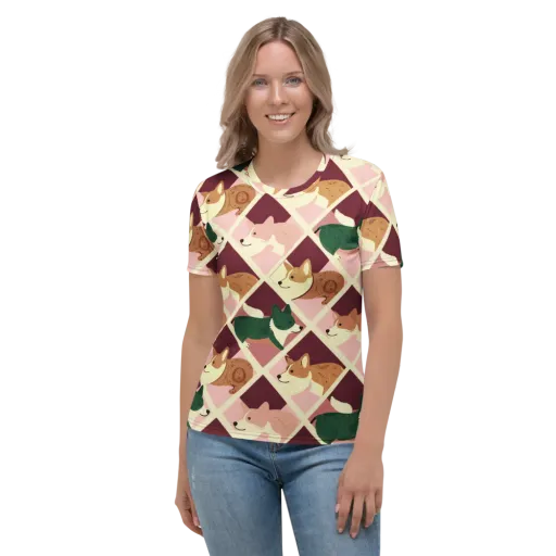 Corgi Quilt on a Women's Crew Neck T-Shirt