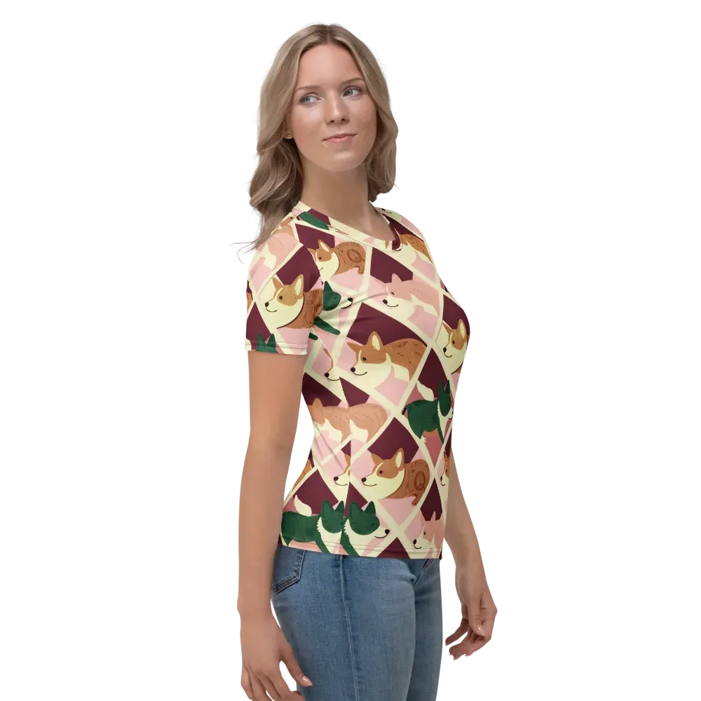 Corgi Quilt on Women's Crew Neck T-Shirt — Right