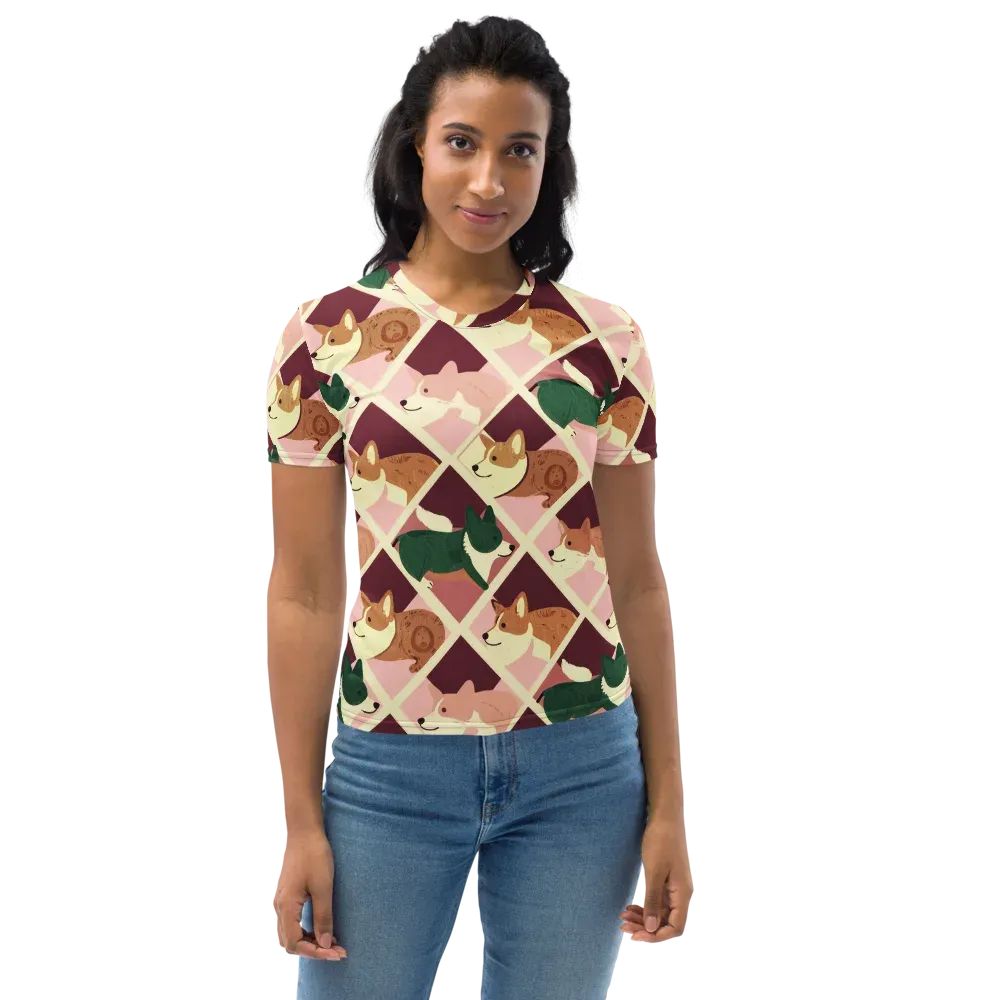 Corgi Quilt on Women's Crew Neck T-Shirt — Front