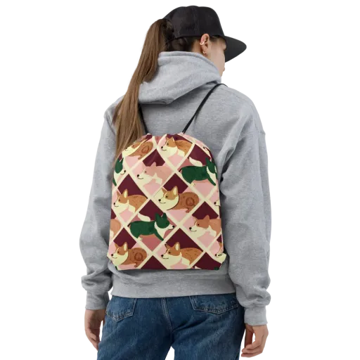 Corgi Quilt on a Drawstring Bag
