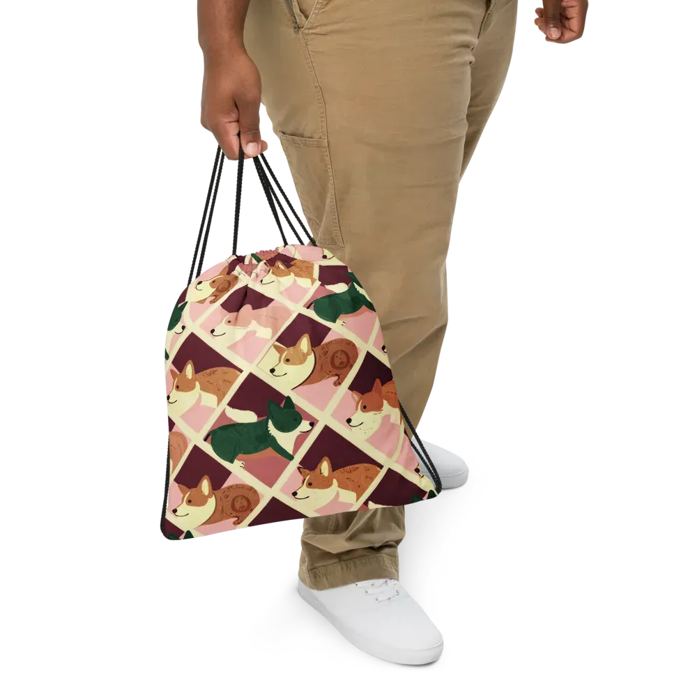 Corgi Quilt on Drawstring Bag — Front