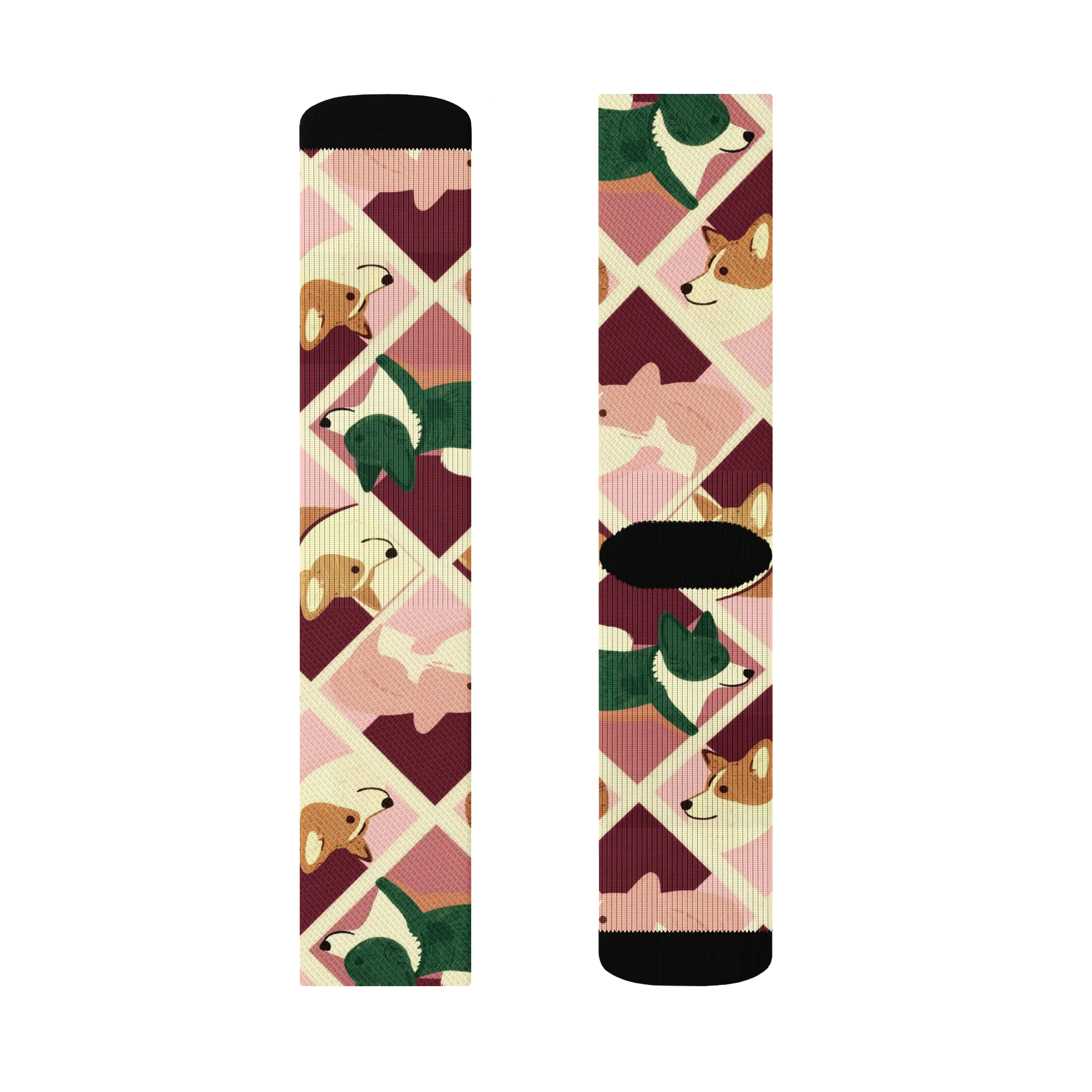 Corgi Quilt on Socks — Left Sock