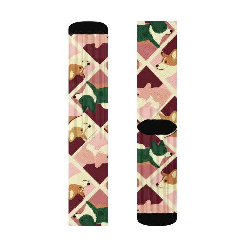 Corgi Quilt on a Socks