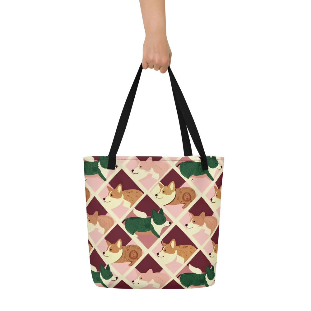 Corgi Quilt on Large Tote Bag W/ Pocket — Front