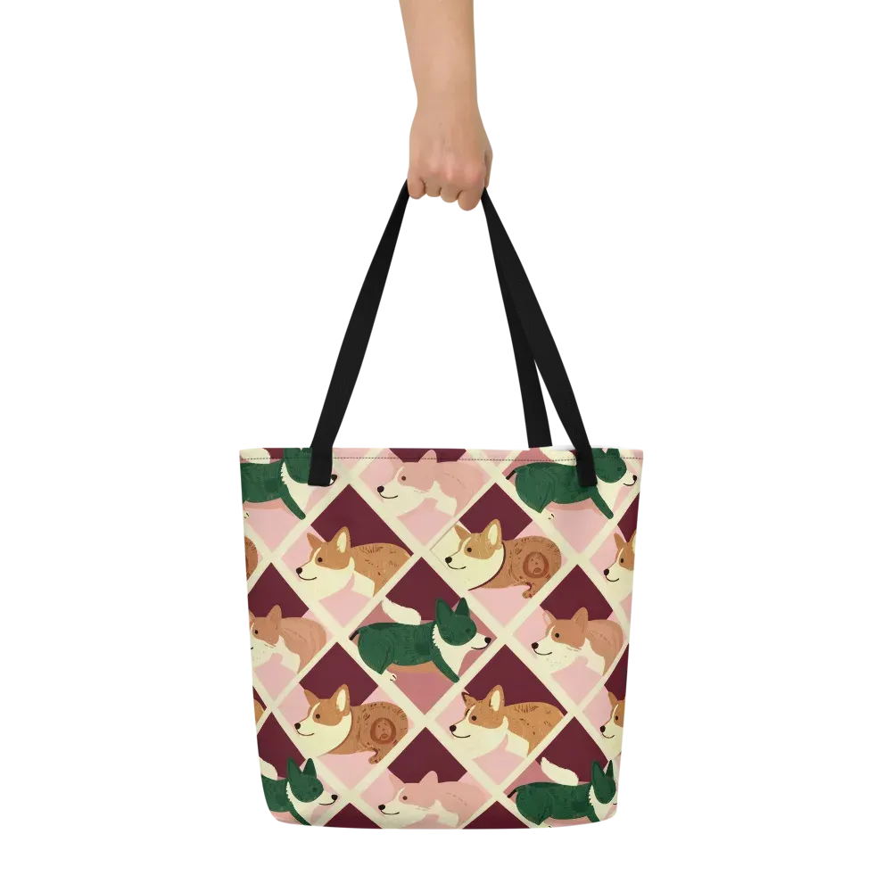 Corgi Quilt on Large Tote Bag W/ Pocket — Front