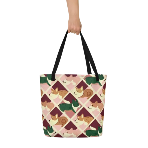 Corgi Quilt on a Large Tote Bag W/ Pocket