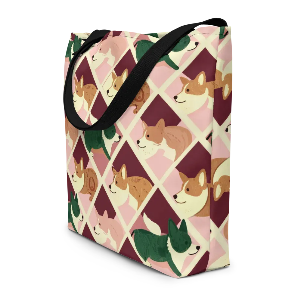 Corgi Quilt on Large Tote Bag W/ Pocket — Front