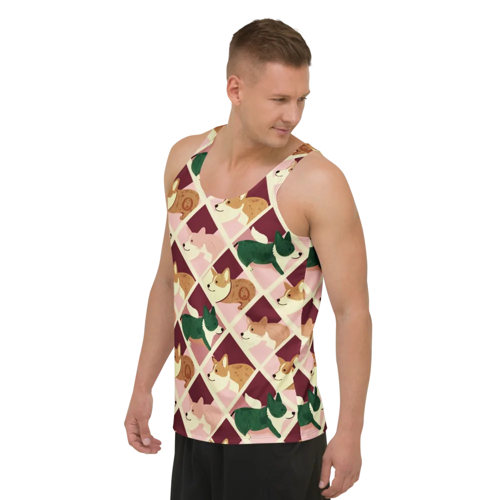 Corgi Quilt on Men's Tank Top — Left Front