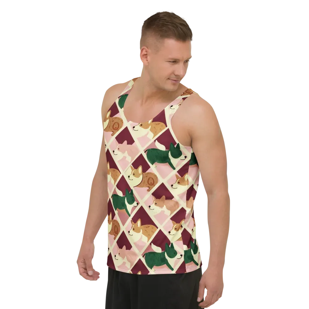 Corgi Quilt on Men's Tank Top — Left Front