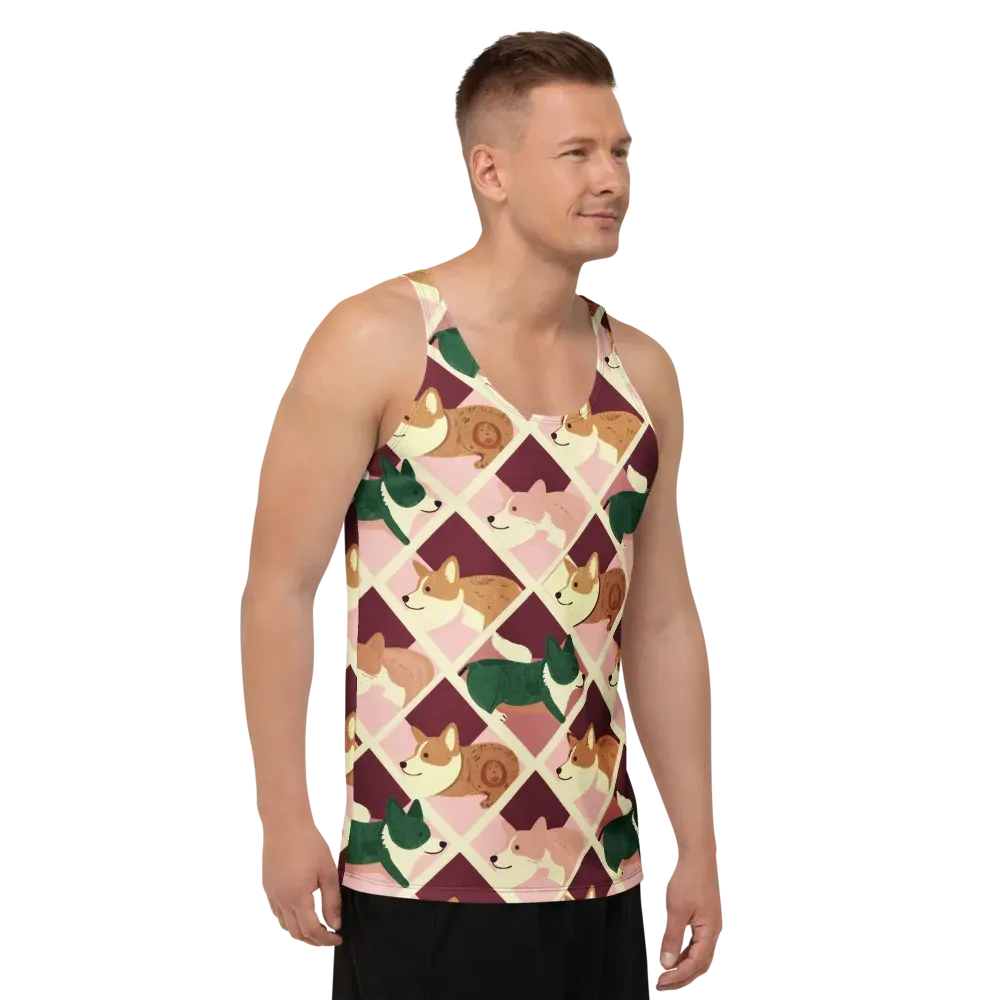 Corgi Quilt on Men's Tank Top — Right Front