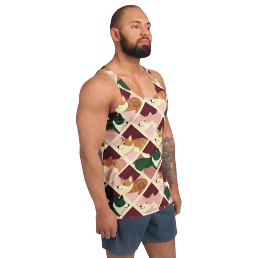 Corgi Quilt on a Men's Tank Top