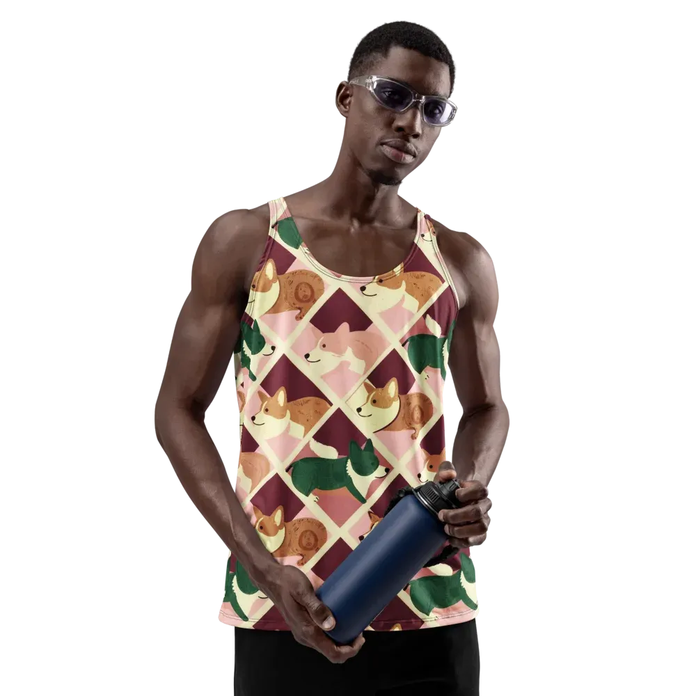 Corgi Quilt on Men's Tank Top — Front