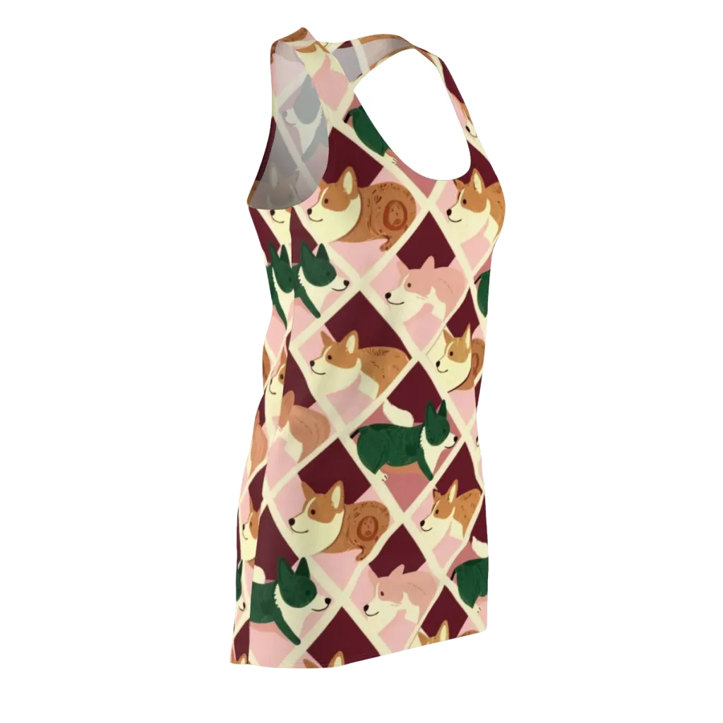 Corgi Quilt on Racerback Dress — Front Side