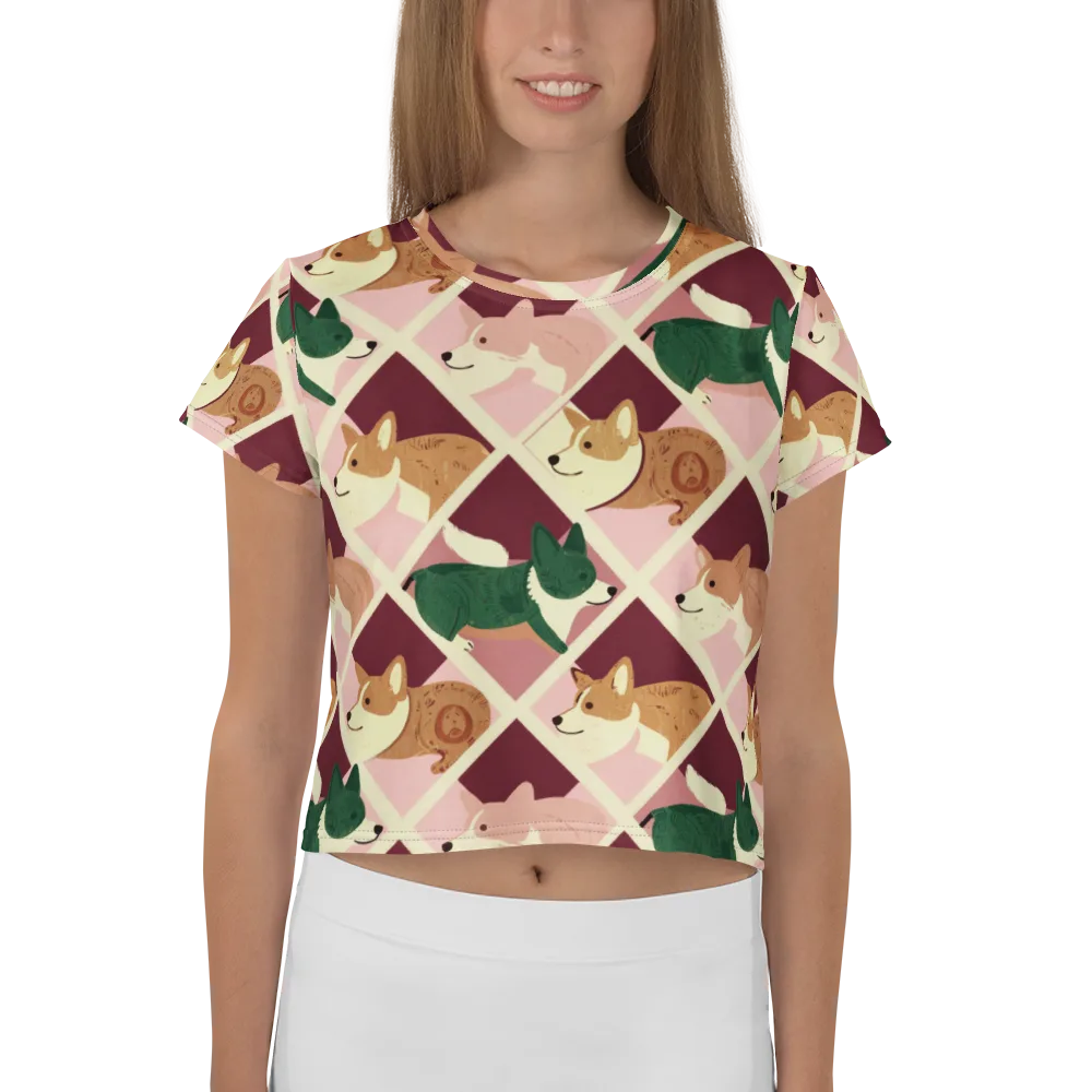 Corgi Quilt on Crop Tee — Front