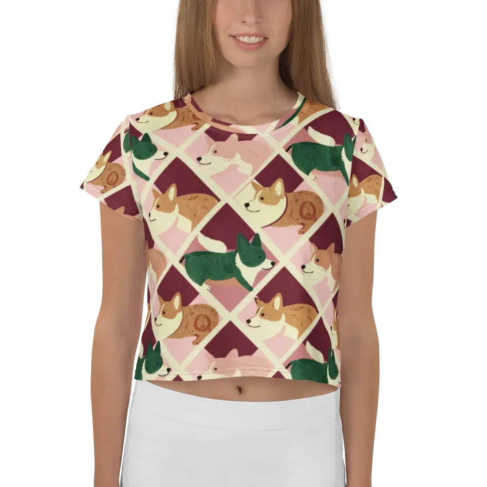 Corgi Quilt on Crop Tee — Front