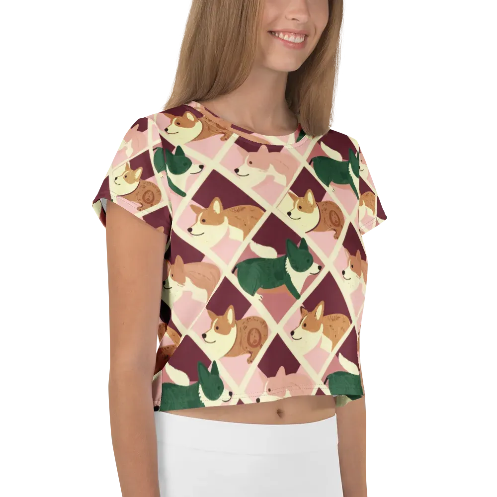 Corgi Quilt on Crop Tee — Right