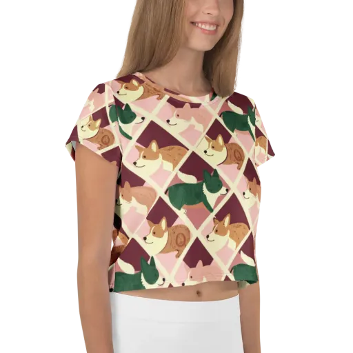 Corgi Quilt on a Crop Tee