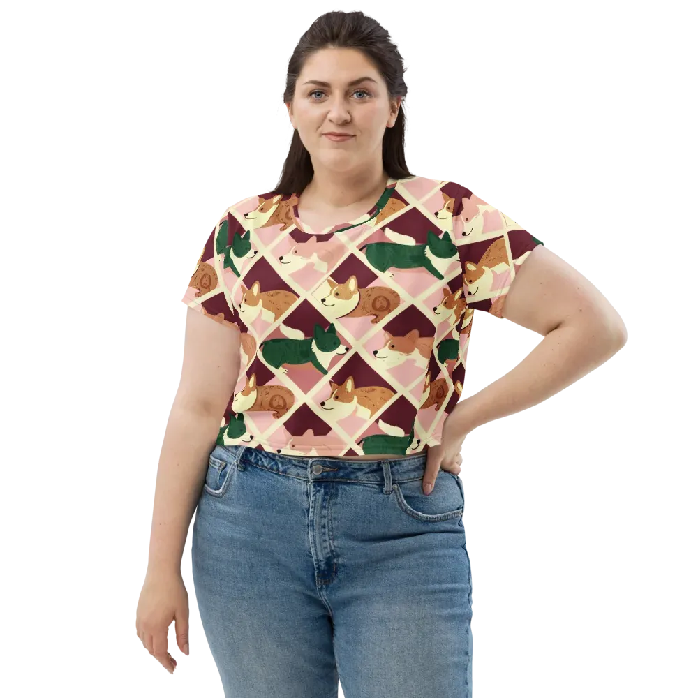 Corgi Quilt on Crop Tee — Front
