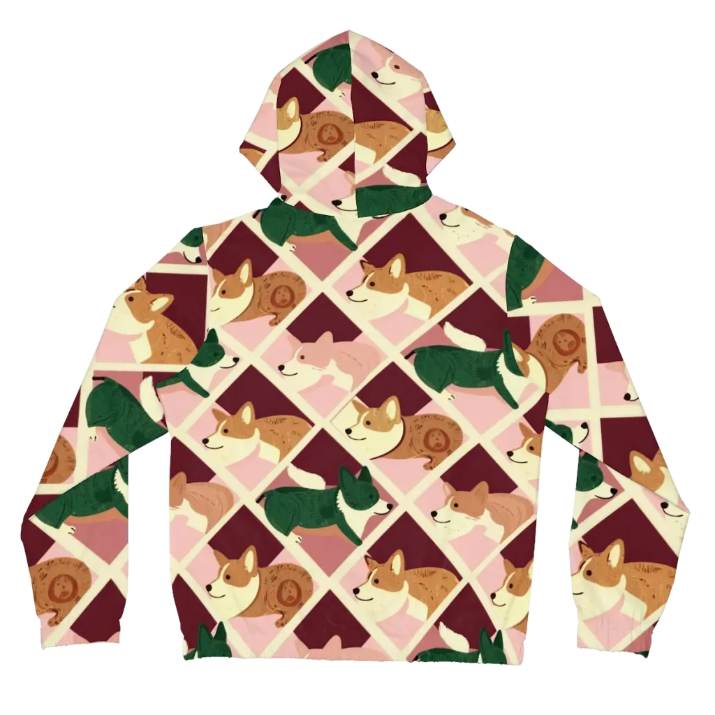 Corgi Quilt on Women's Full-Zip Hoodie — Back
