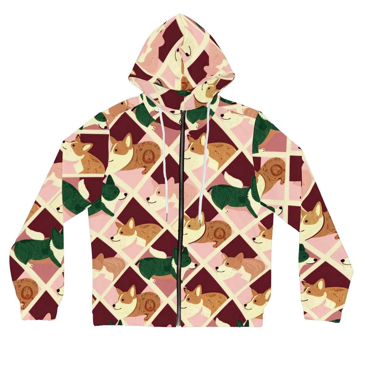 Corgi Quilt on Women's Full-Zip Hoodie — Front