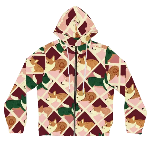 Corgi Quilt on a Women's Full-Zip Hoodie
