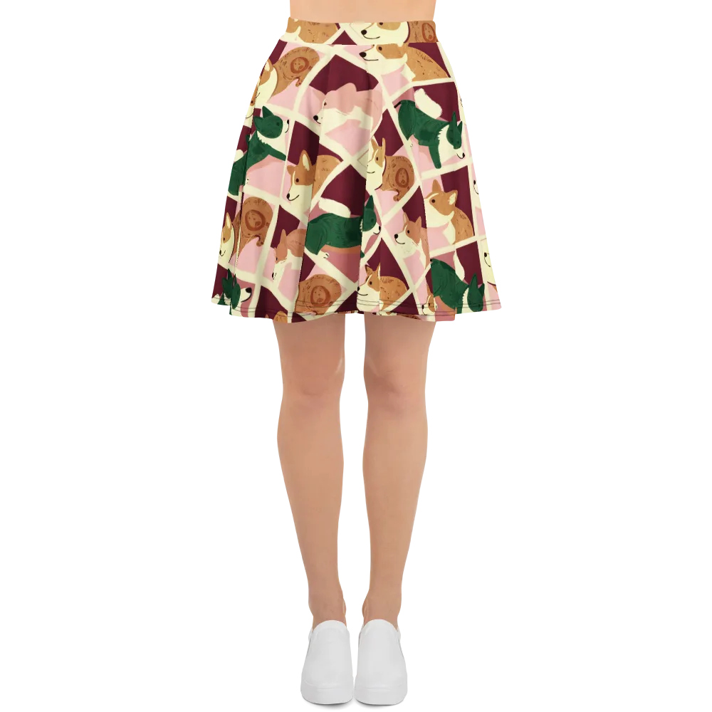 Corgi Quilt on Skater Skirt — Front