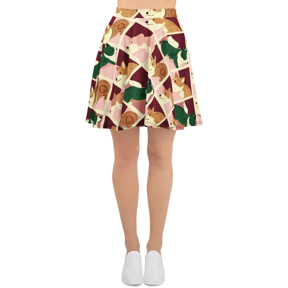 Corgi Quilt on Skater Skirt — Front