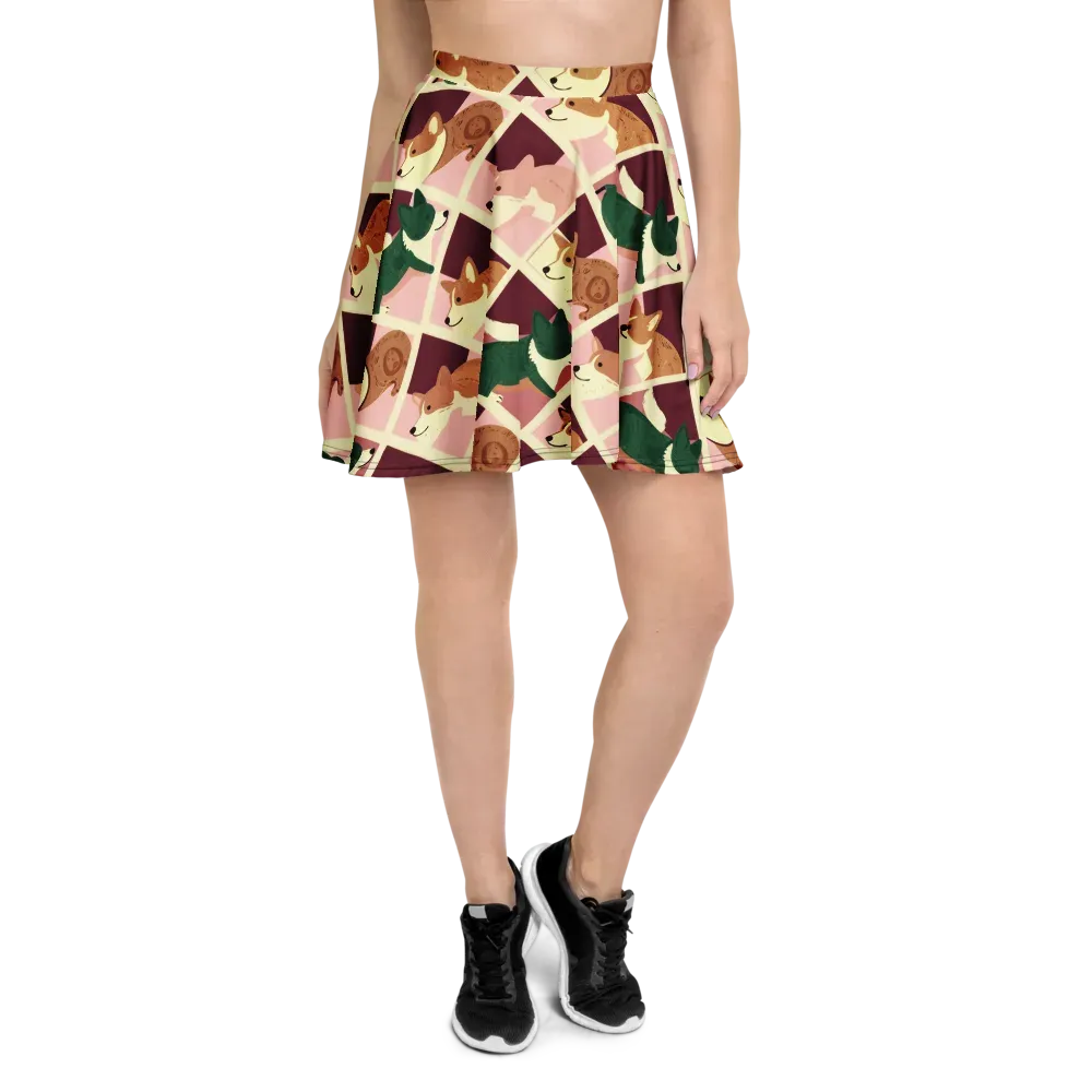 Corgi Quilt on Skater Skirt — Front