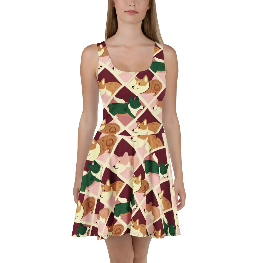 Corgi Quilt on Skater Dress — Front