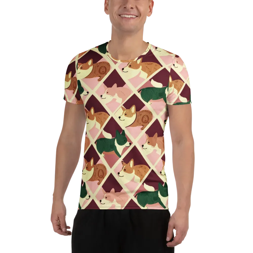 Corgi Quilt on Men's Athletic T-Shirt — Front