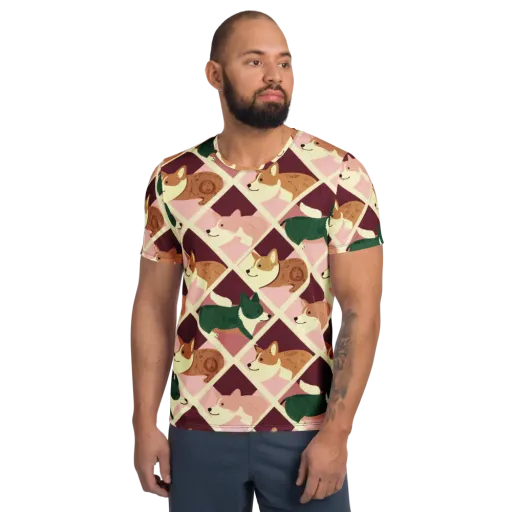Corgi Quilt on a Men's Athletic T-Shirt