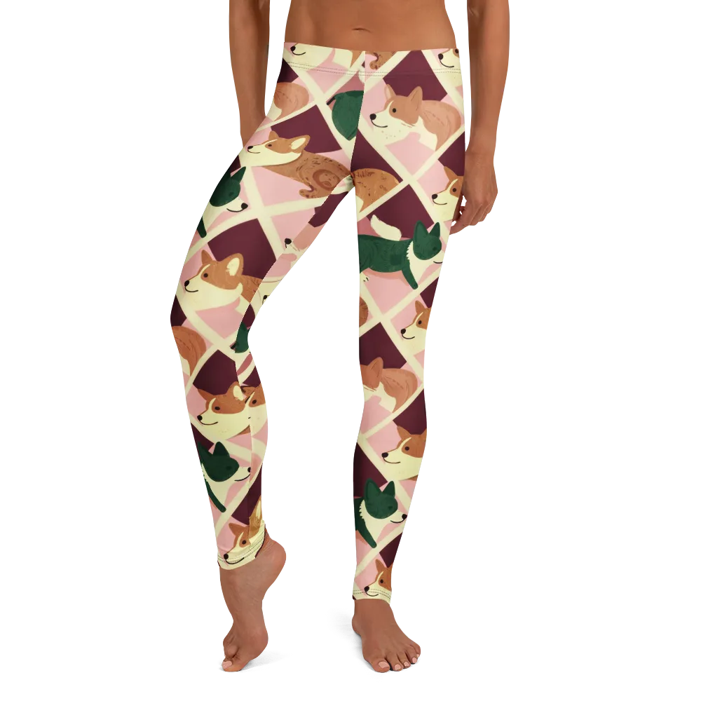 Corgi Quilt on Leggings — Front