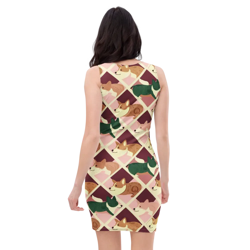 Corgi Quilt on Bodycon Dress — Back