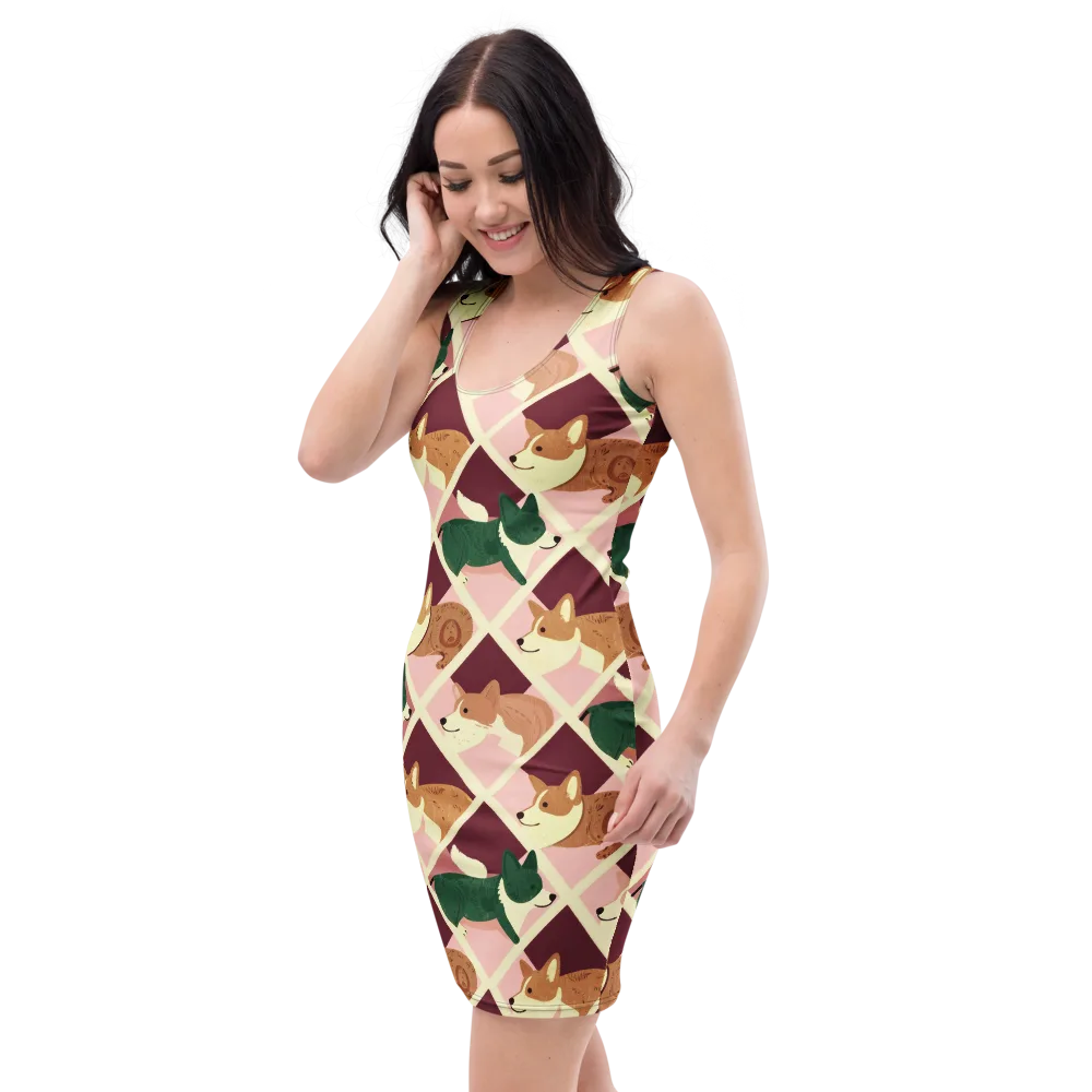 Corgi Quilt on Bodycon Dress — Left Front