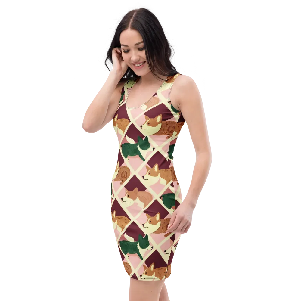 Corgi Quilt on Bodycon Dress — Left Front