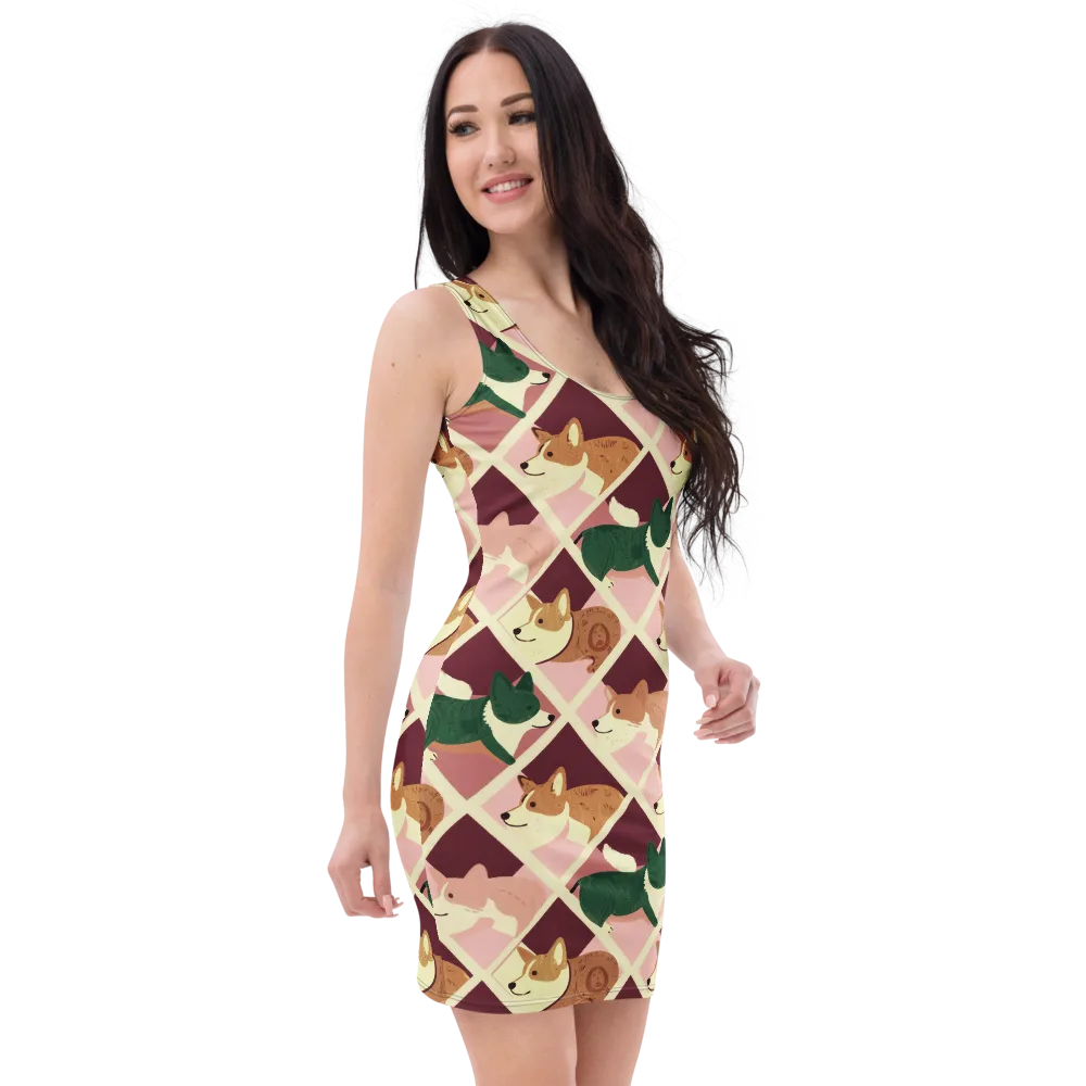 Corgi Quilt on Bodycon Dress — Right Front