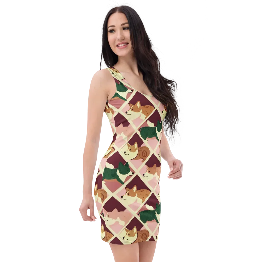 Corgi Quilt on Bodycon Dress — Right Front