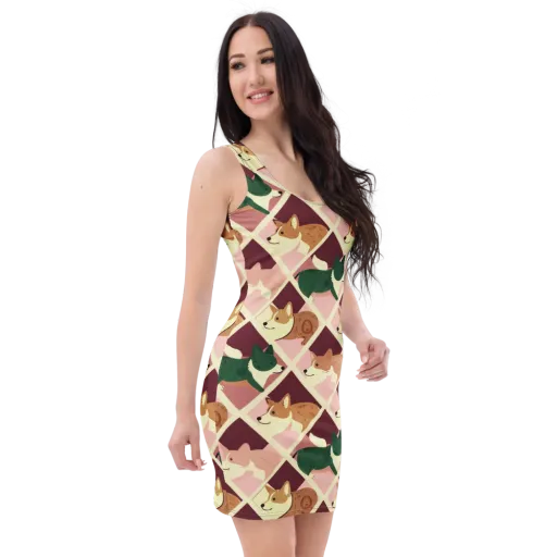 Corgi Quilt on a Bodycon Dress