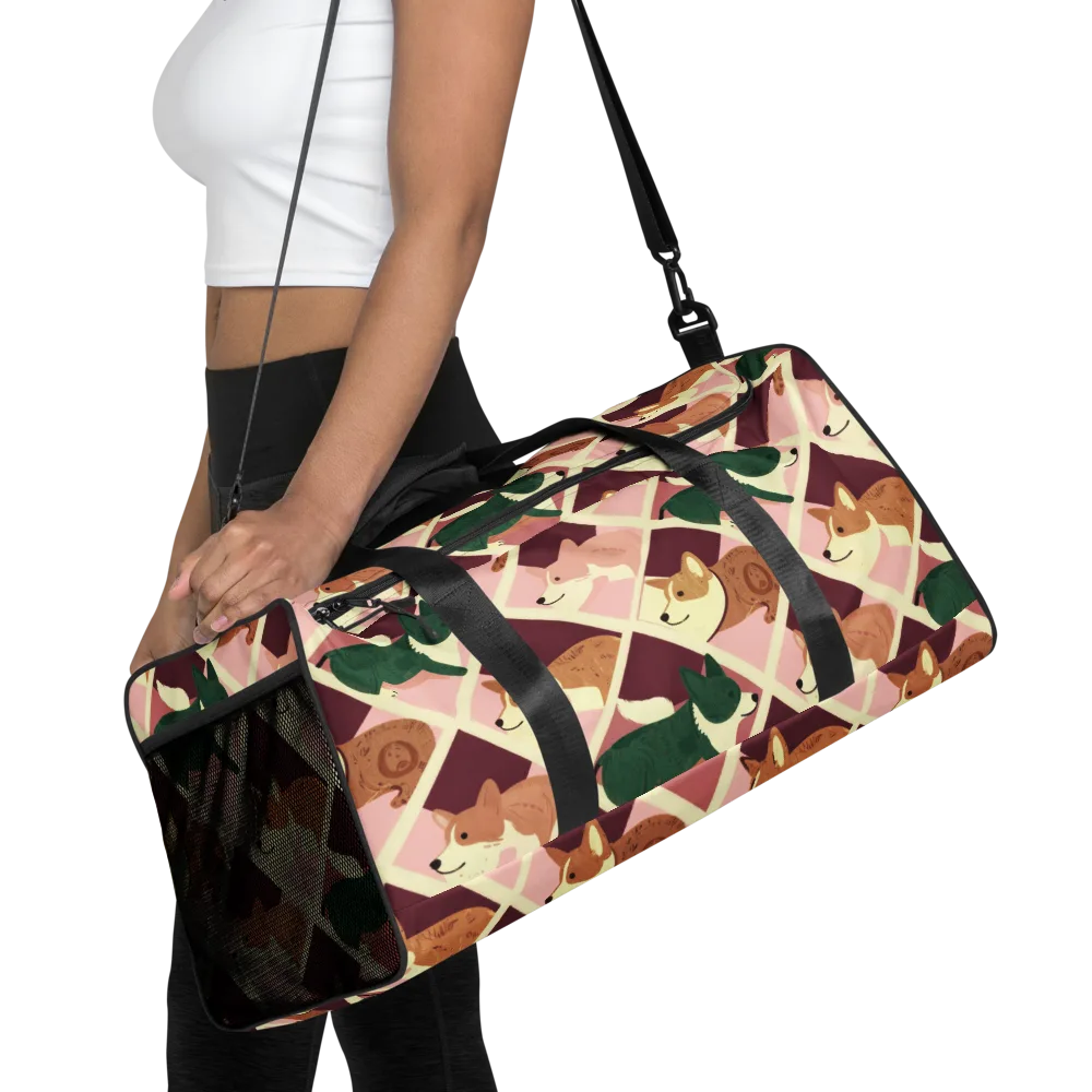 Corgi Quilt on Duffle Bag — Front
