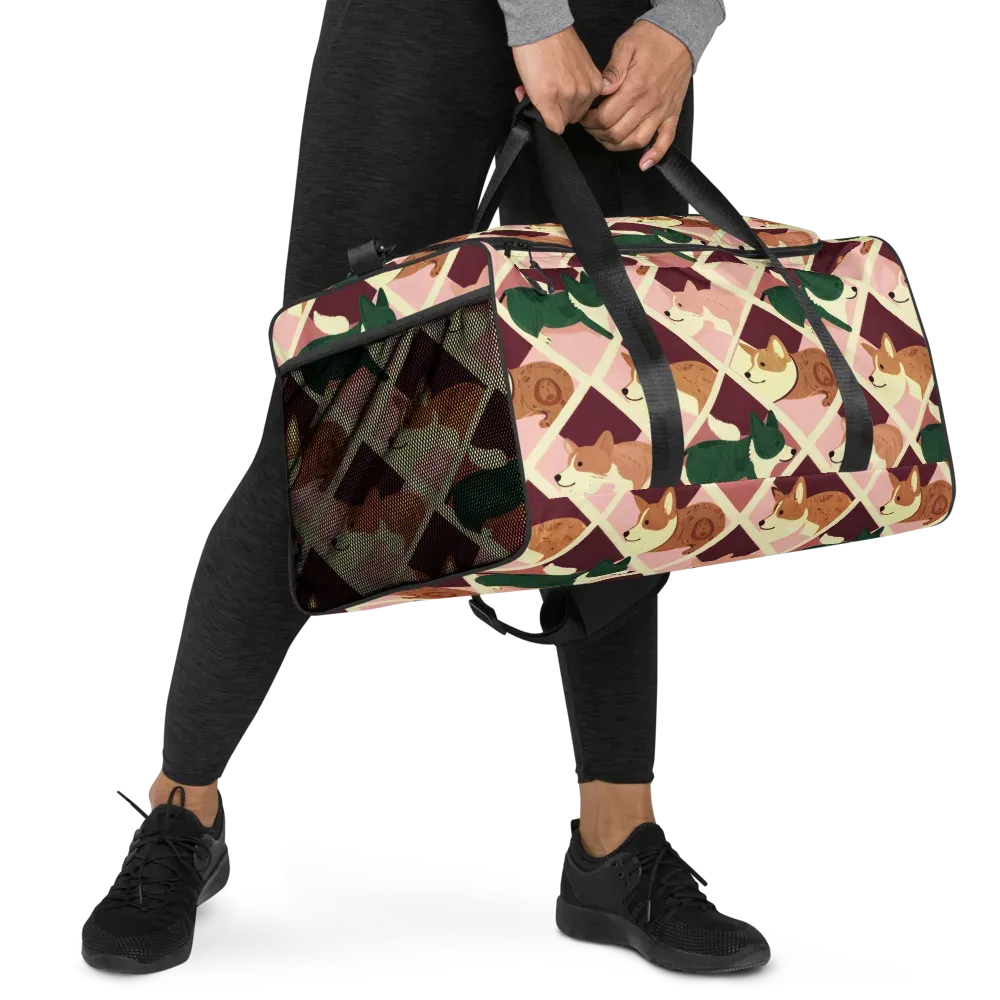 Corgi Quilt on Duffle Bag — Right Front