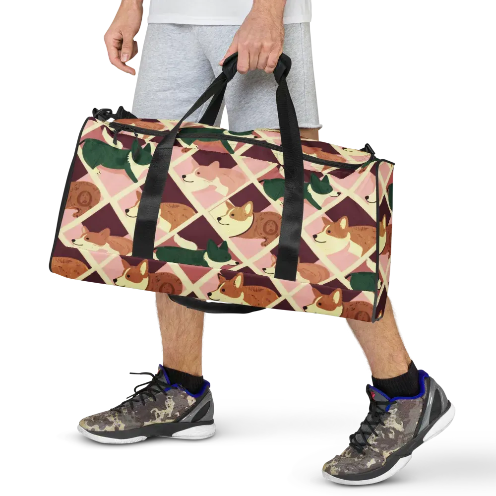 Corgi Quilt on Duffle Bag — Front