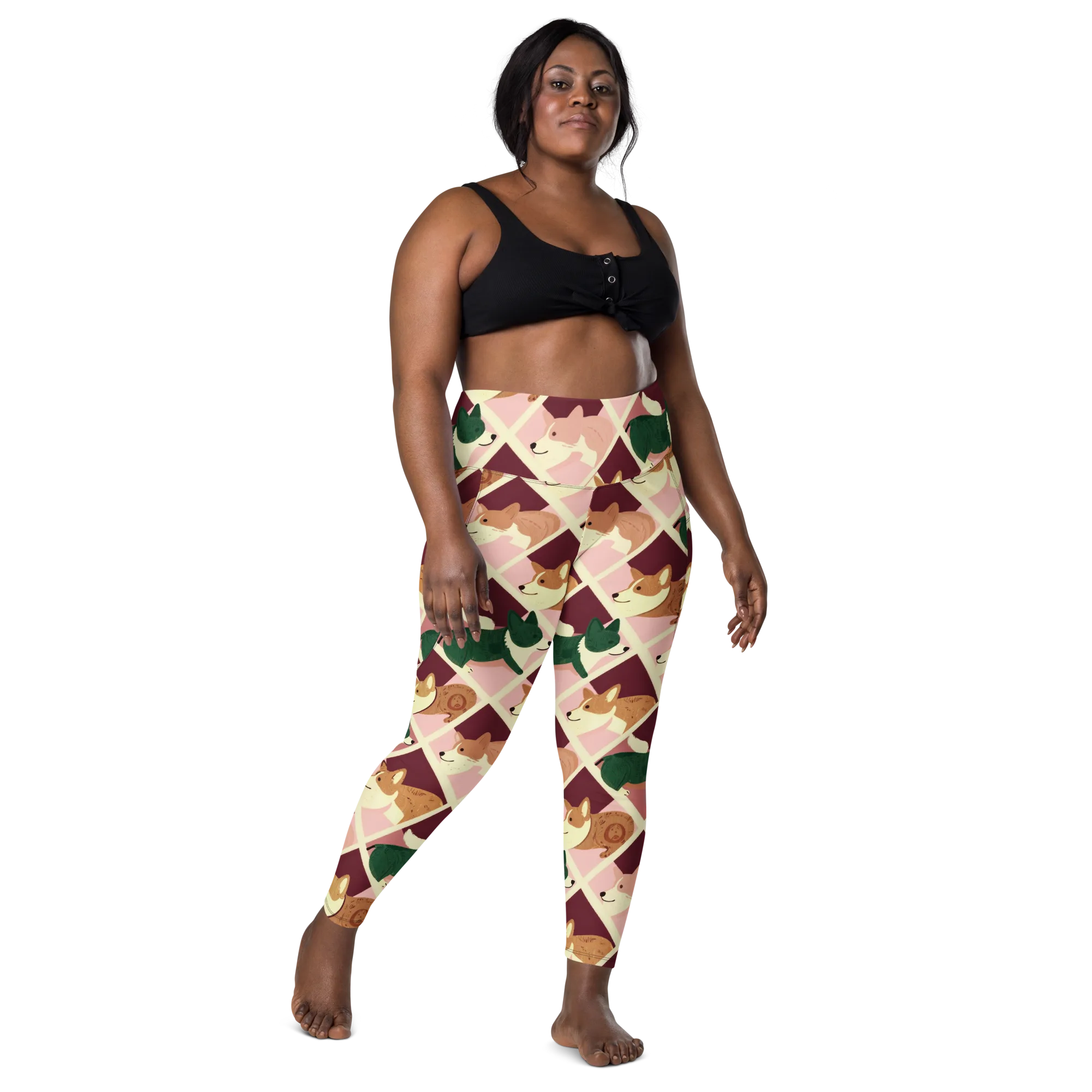 Corgi Quilt on Leggings with Pockets — Front
